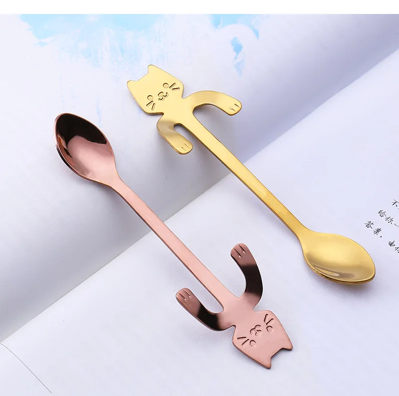 4 шт. из нержавеющей стали мини кошка котенок ложки для кофе чай десерт напиток