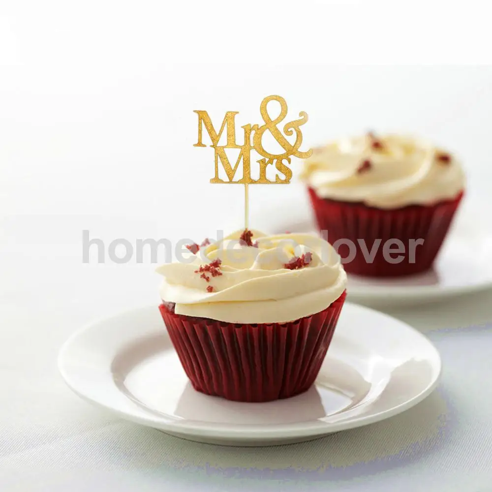 Золотые блестящие топперы для торта Mr Mrs Свадебная вечеринка 20 шт. | Дом и сад