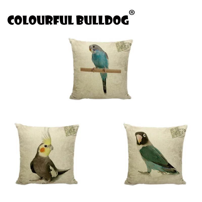 

18" Rectangle Cotton Linen Tropical Birds Printed Sofa Decorative Throw Cushion Covers Parrot Patterns Coffee Chair Waist Case