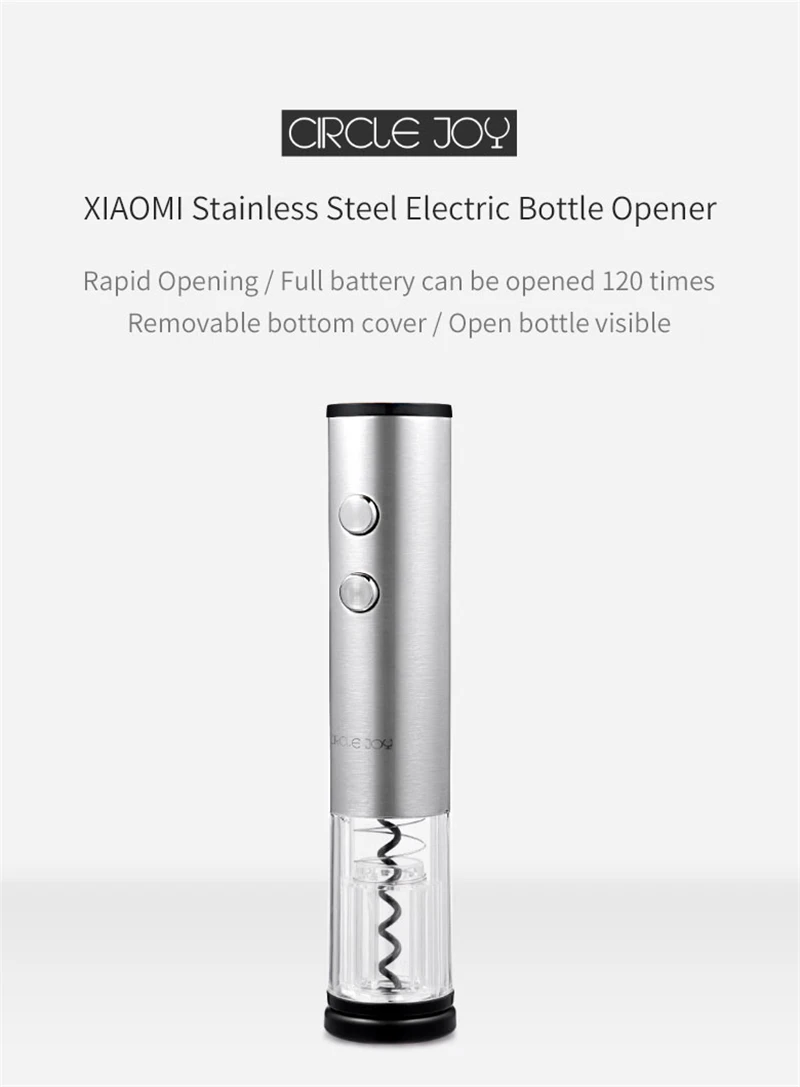 Xiaomi Mijia Circle Joy автоматическая открывалка для бутылок красного вина 4в1 круглая пробка для вина из нержавеющей стали Электрический штопор Fast Decante