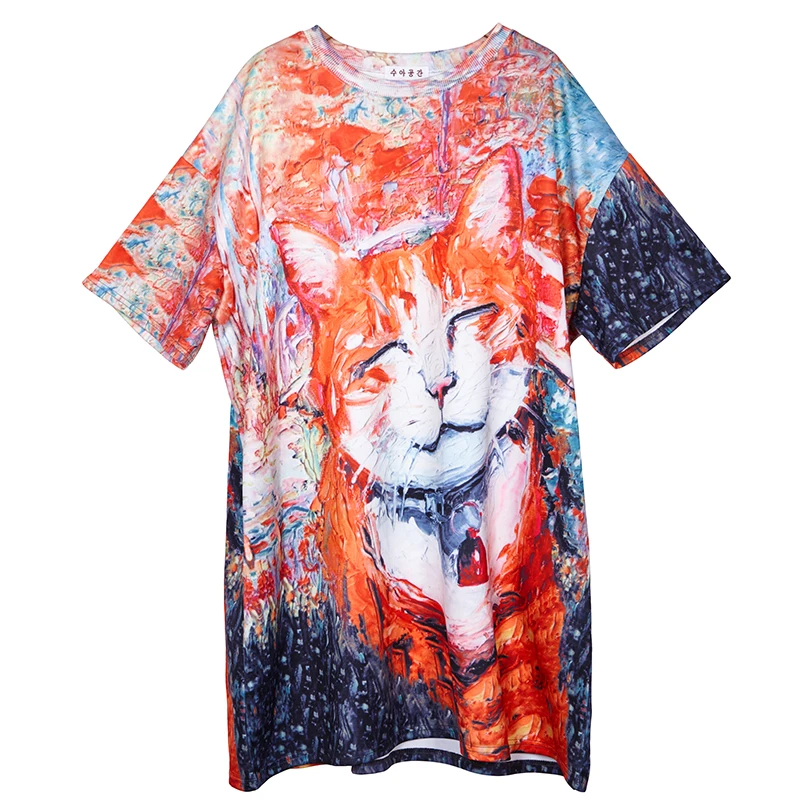 Женское длинное платье с мультяшным аниме принтом кошки Длинная женская юбка