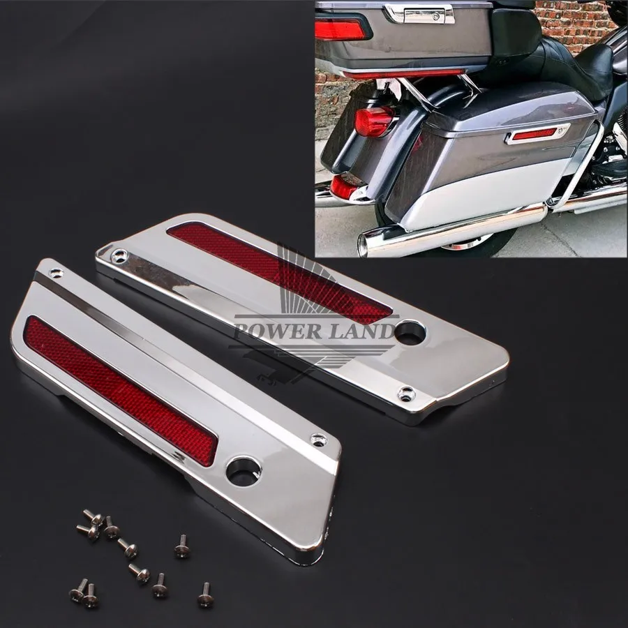 1 пара ABS хром сума защелка крышки с красным Отражатели для Harley Touring Electra Glide |