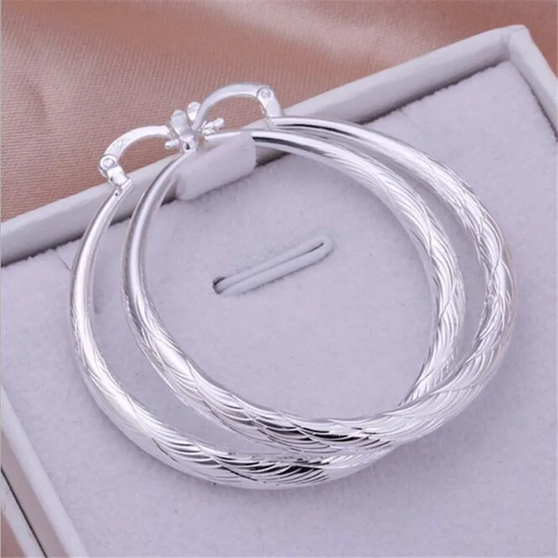 Серьги кольца женские из серебра 925 пробы с гофрированным кольцом|Серьги-кольца| |
