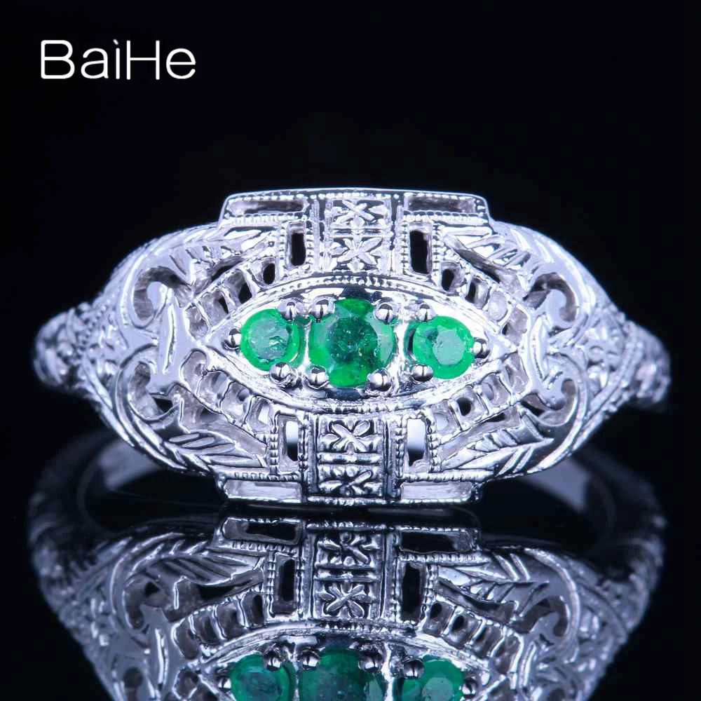 BAIHE Solid 10 K белое золото 0.2ct Сертифицированный круглый вырез безупречное обработанное Изумрудное обручение женское модное Подарочное кольцо