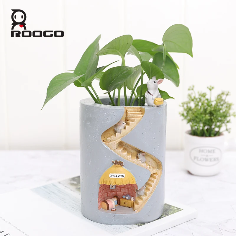 

Roogo Resin Home Garden Flower Pot Succulent Planter Pots Outdoor Flowerpot For Balcony Decoration Home Desktop Pen Holder Decor