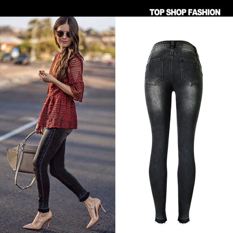 Эластичные рваные хлопковые весенние модные джинсы карандаш Suvance с дырками