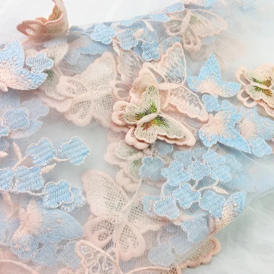 3 pink blue 1y Изысканная 3D кружевная вышивка бабочки, ткань, разноцветная золотая нить, свадебное платье, ткань для свадьбы, тюль, ткань, сделай сам, платье 1336 - Цвет: 3 pink blue