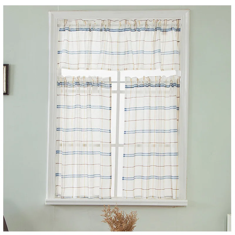 blue Полосатые римские шторы тюлевые занавески s для кухни современные прозрачные синие кухонные Короткие Вуаль для штор оконные обработки ламбрекен для штор - Цвет: blue
