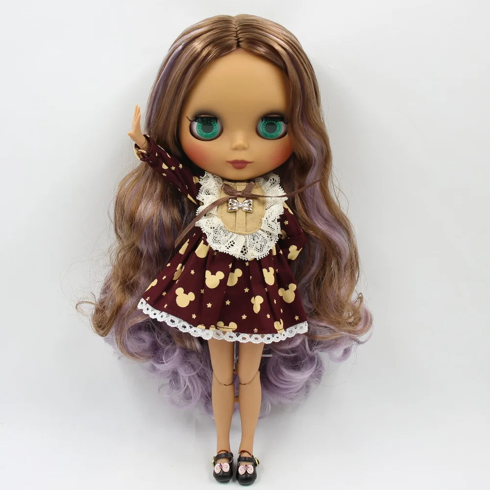 Ледяной DBS Blyth кукла 1/6 bjd совместное тело темная кожа матовое лицо коричневые и