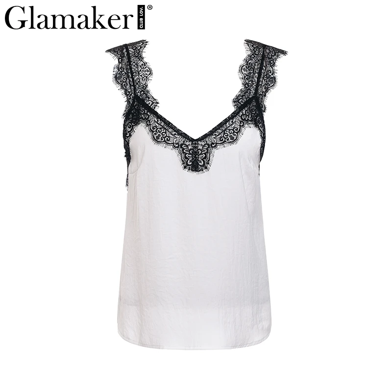 raw white Glamaker, уличная одежда, атласный кружевной топ, топ, белый, женский сексуальный прозрачный топ с v-образным вырезом,, летний женский укороченный топ на бретелях для клуба - Цвет: raw white