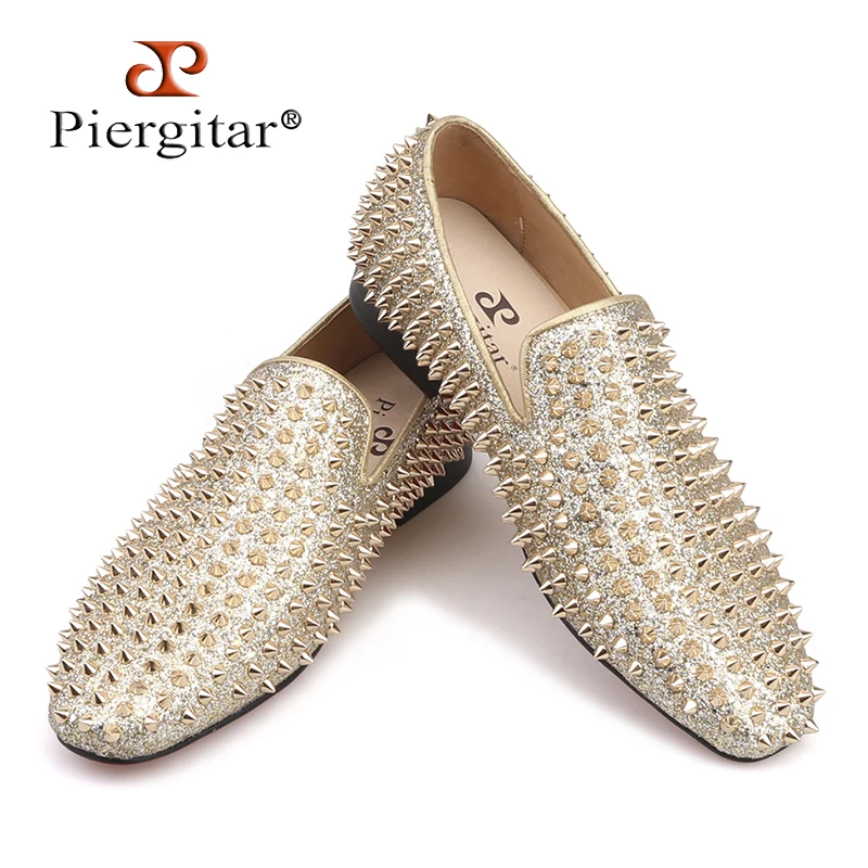 

Piergitar Handmade spikes men shoes luxurious men leather loafers Fashion Party and wedding men's casual shoes plus size