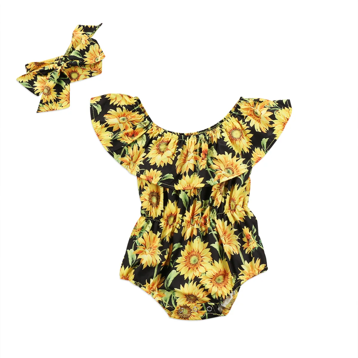 

Baby Bodysuits Sleeveless Newborn Baby Girls Flower Bodysuit Jumpsuit 2PCS Headband Outfits Baby Clothes Summer