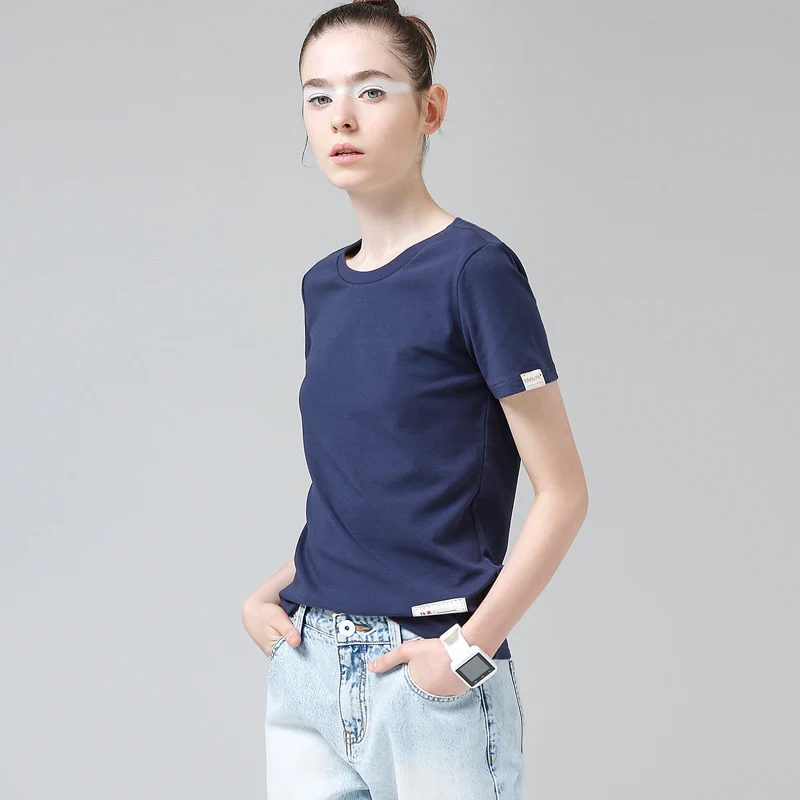 Toyouth, Женские базовые приталенные футболки, повседневные, одноцветные, круглый вырез, короткий рукав, летние топы,, универсальная хлопковая футболка, женская футболка