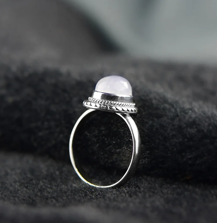 

New S925 Solid Silver Women's Ring with Natural Moonstone Silver Ring Vintage Twisted Original Design Ring