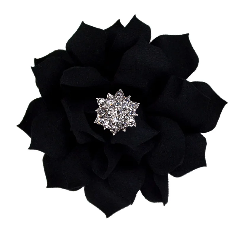 black Nishine, 5 шт./лот, ткань, цветок лотоса, стразы, пуговицы, аксессуары для волос для детей, женщин, сделай сам, цветы для волос, вечерние украшения - Цвет: black