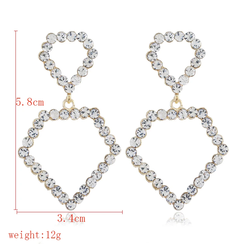Simple Big Square Shape Hollow out Dangle Earrings Full Rhinestones Crystal for Women Valentine's Day Gift Jewelry | Украшения и