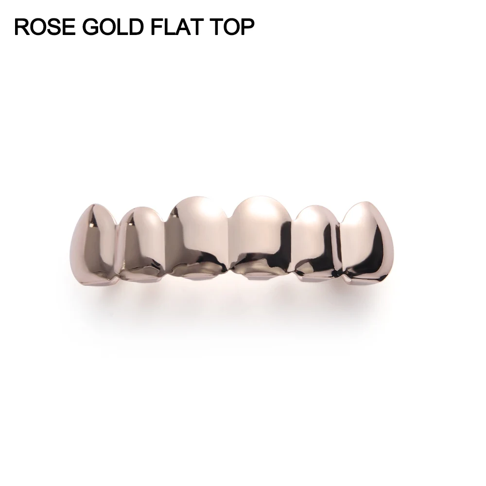 Rose Gold Flat Top 1 шт., Новое поступление, Топ или низ, набор форм, хип-хоп, зубная крышка, верхняя и нижняя решетка для гриля, гриля для рта, украшения для тела - Окраска металла: Rose Gold Flat Top
