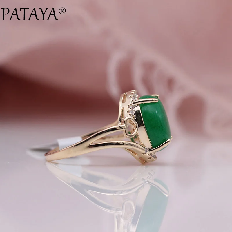 PATAYA, новинка 585, розовое золото, малайский Овальный натуральный камень, белый циркон, длинные висячие серьги, кольца, наборы для женщин, для свадьбы, вечеринки, хорошее ювелирное изделие