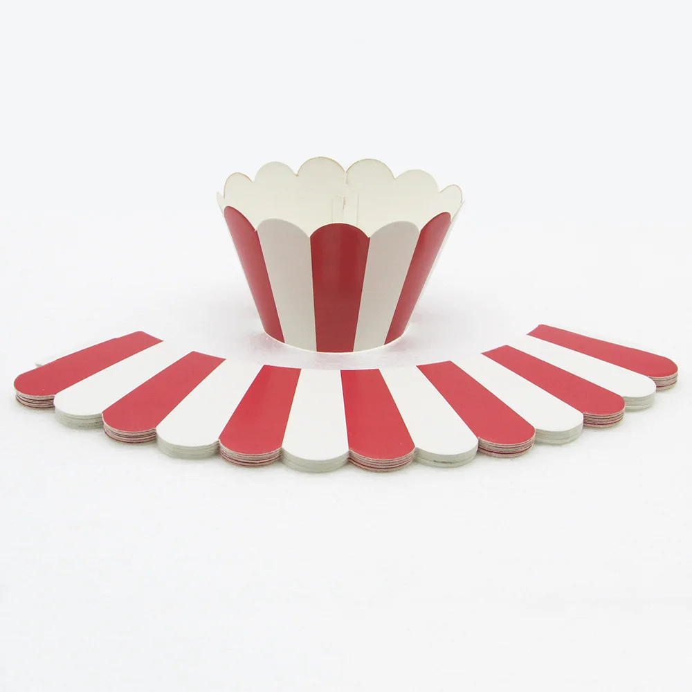 Red striped x12pcs 12 шт. полосатая обертка для кексов без Топпер для торта для свадьбы, дня рождения, вечеринки, конфет, украшения, цирк - Цвет: Red striped x12pcs