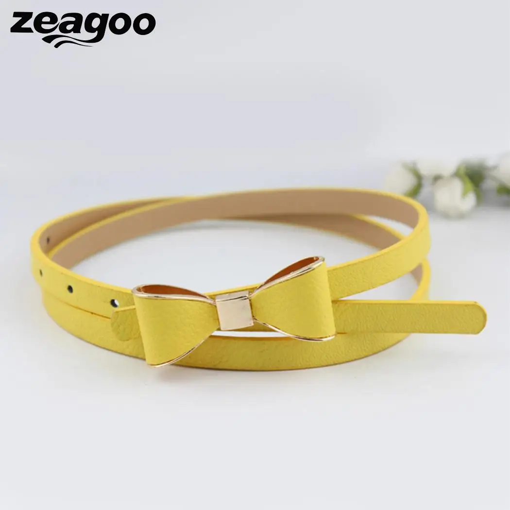 Zeagoo Мода Новый Одежда высшего качества с бантом узкие кожаные тонкий пояс на