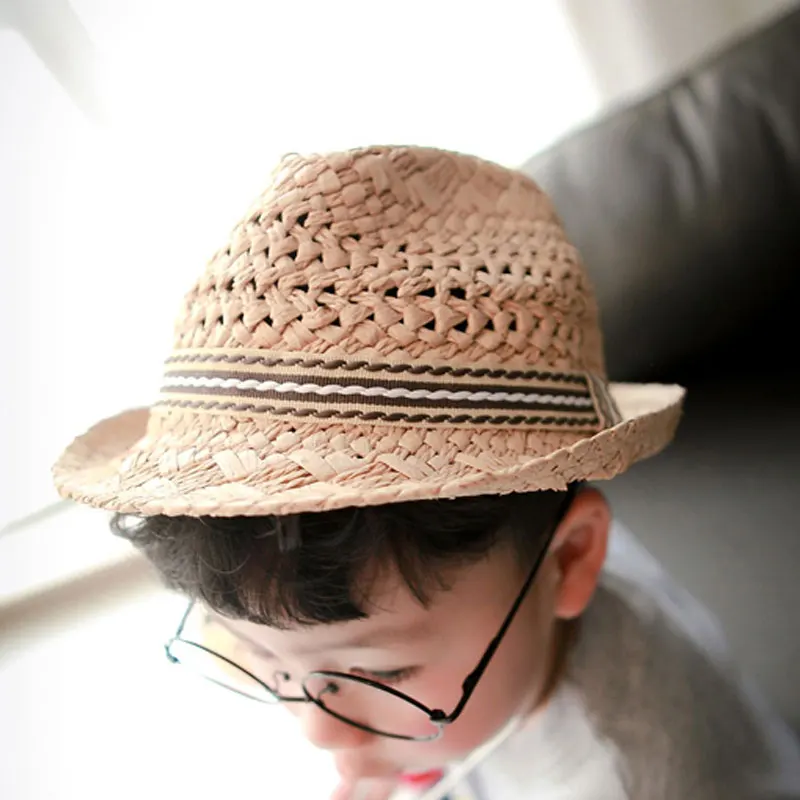 

Simple Fashion Children Baby Handmade Straw Hat Vintage Wide Brim Cap Summer Beach Suncreen Boys Girls Hats TC21