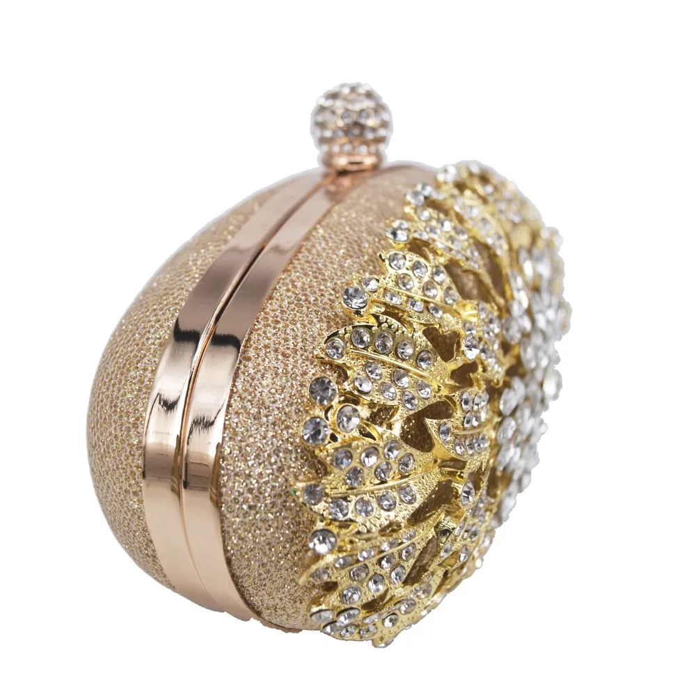 oval Gold Silver Crystal Evening Bags with Chain Luxury Clutch Bags Female Wedding Purse Bags