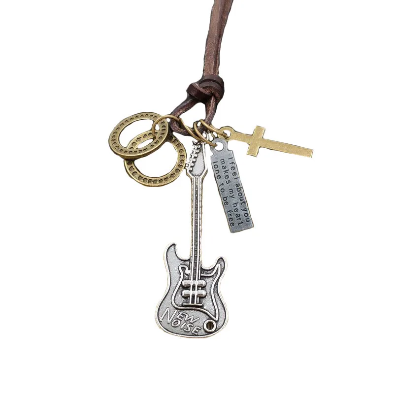 Ретро воловья Веревка ожерелье натуральная панк кожа гитара музыкальный