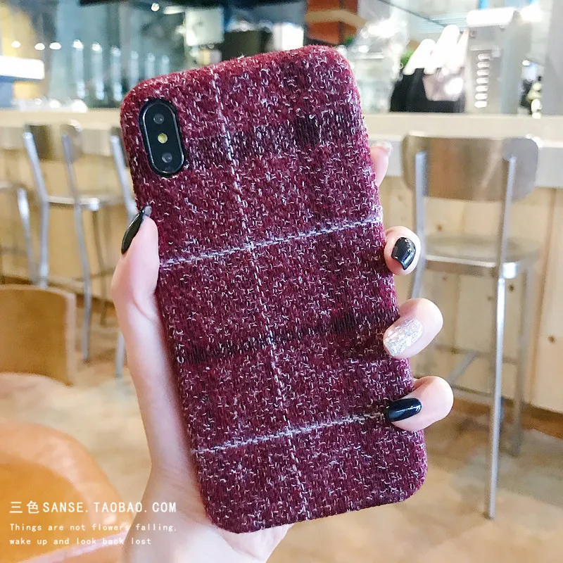 Fortuna/серые плюшевые мягкие чехлы в клетку для телефонов iPhone XS Max XR X клетчатые