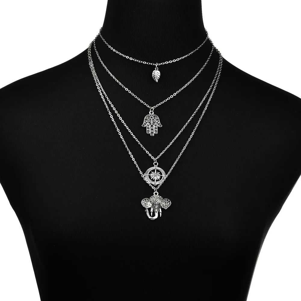 Женское многослойное колье чокер ZCHLGR Boho модные подвески в виде слона и Креста