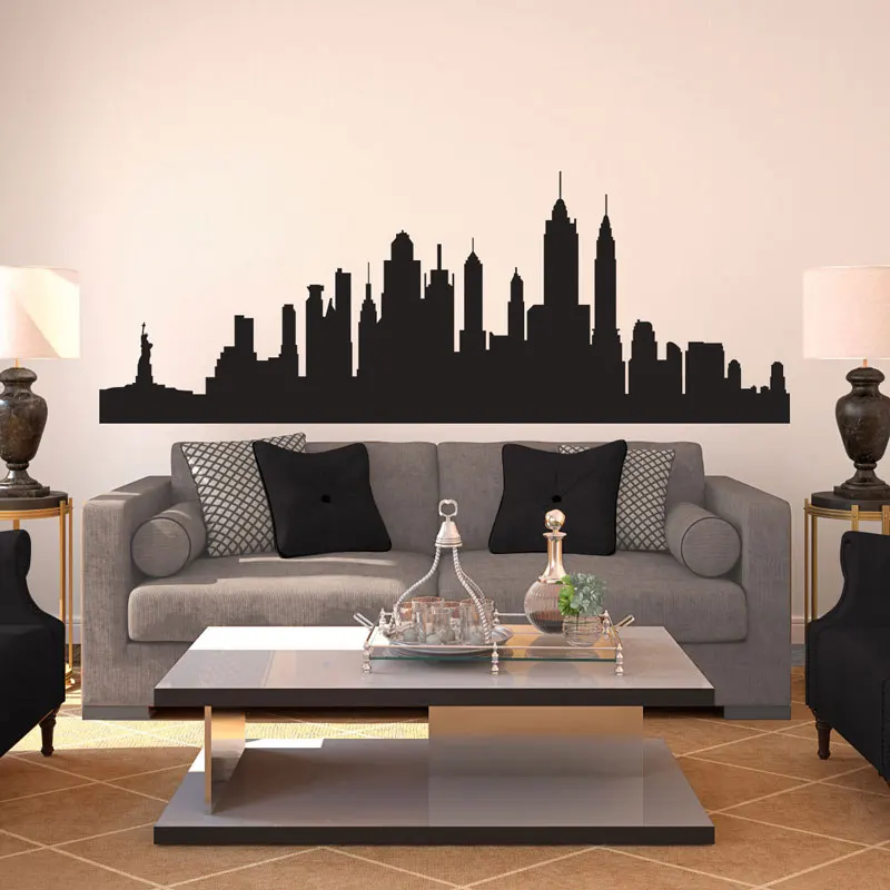 

New York City Skyline Silhouette Pattern Wall Decal Custom Vinyl Home Decor For Living Room Bedroom Art Plane Wall Stickers CT07