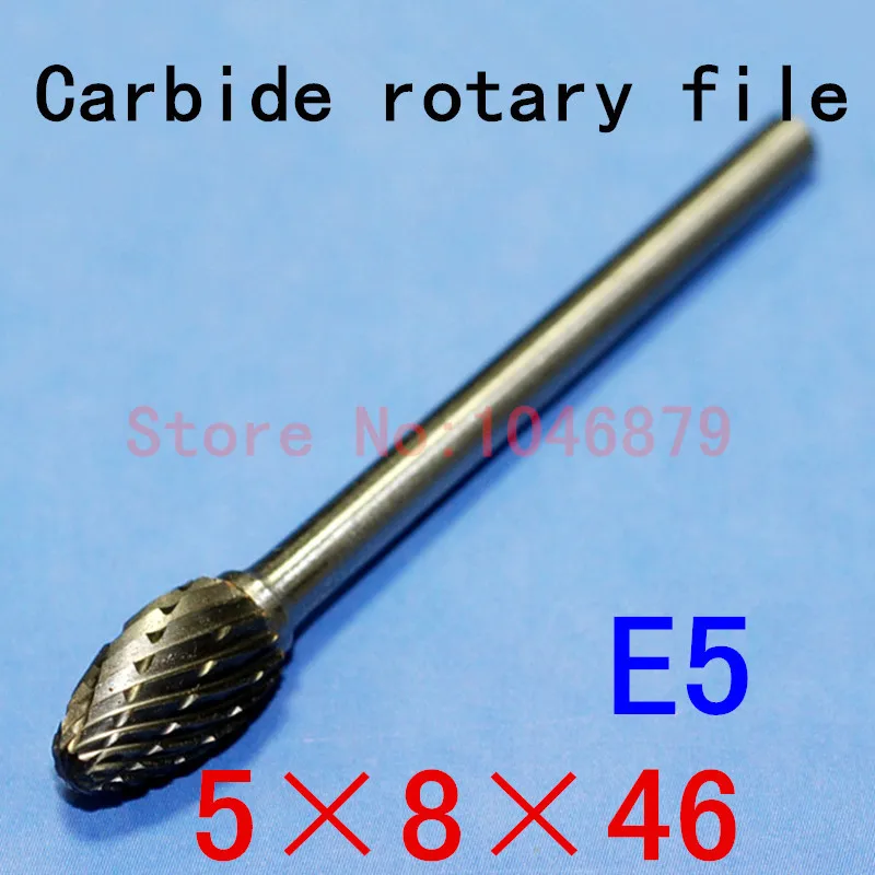 

10 / box. Head: 5mm. Shank Diameter: 3mm. Carbide burrs, Carbide, Carbide rotary burrs, deburring tools. E5 * 8 * 46