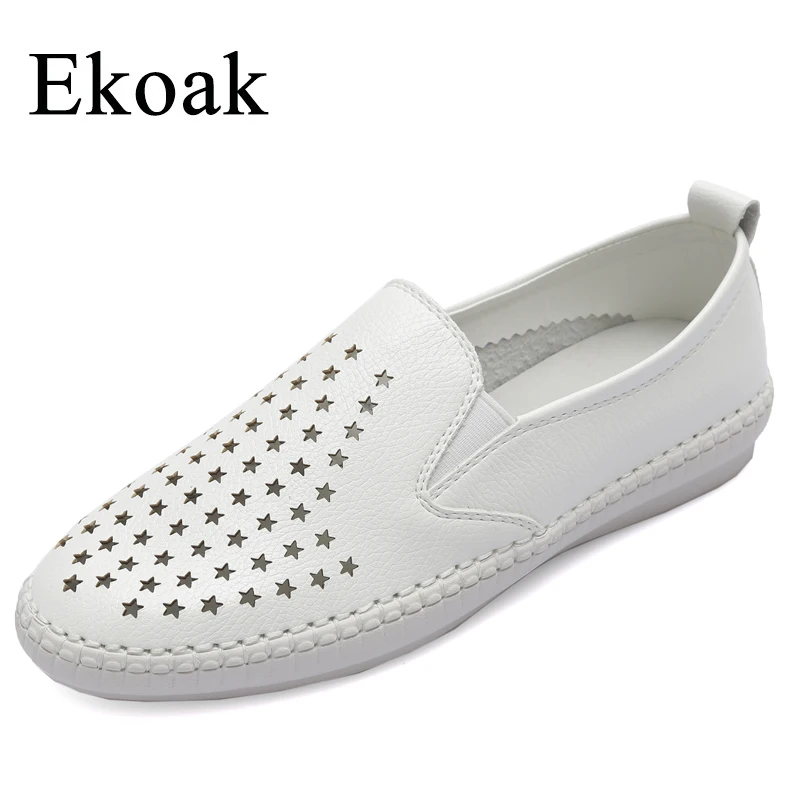 Ekoak/кроссовки из натуральной кожи; Новинка; классическая женская повседневная обувь; сезон лето-осень; женская обувь на плоской подошве; модная женская обувь на полой подошве