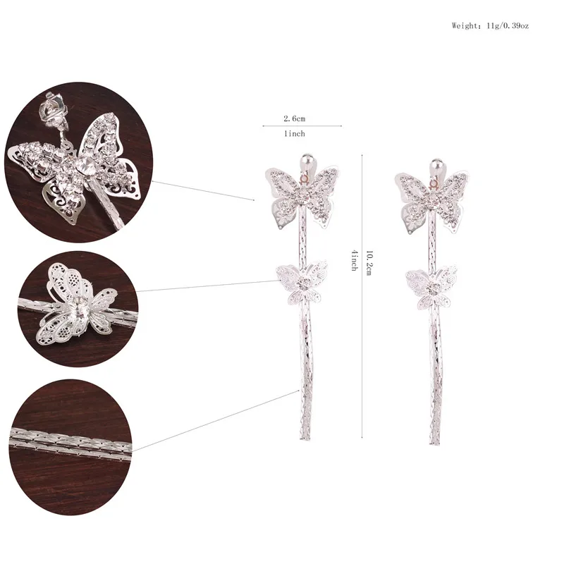 ГРЕЙС ДЖУН Большие двойные бабочки-зажимы на серьги без прокола для женщин Элегантная длинная бижутерия Без необходимости проколоть ухо.