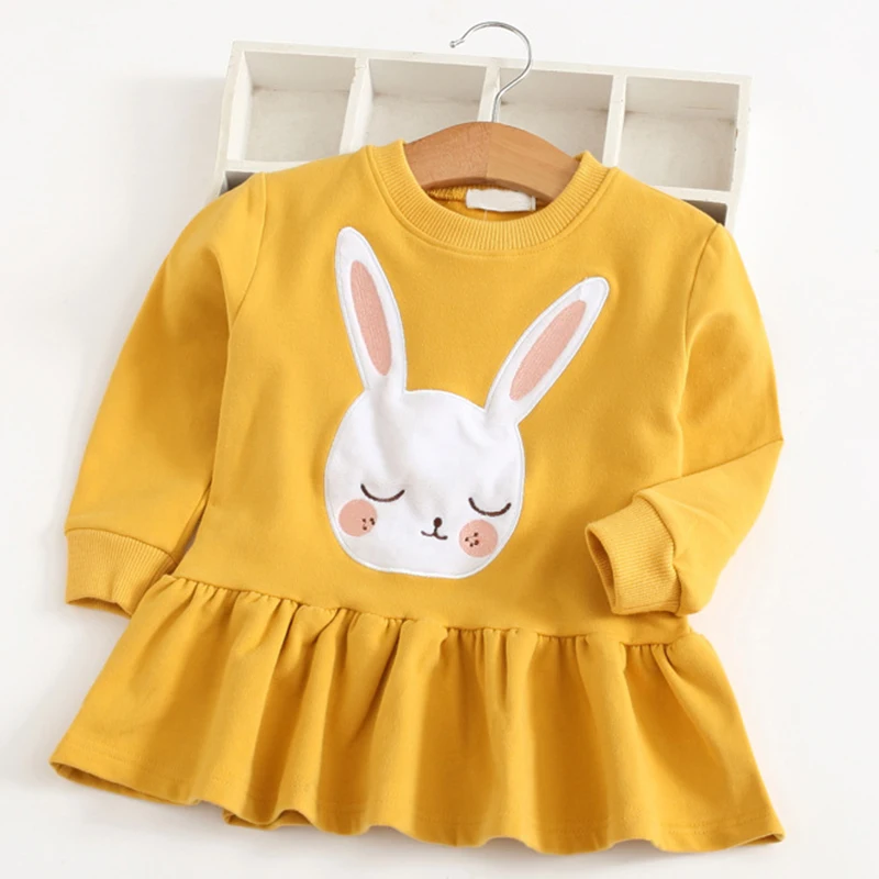 Keelorn Girls Dress Casual Style Clothes Rabbit Ears Hooded Ruched Dresses baby girl dress 2020 Spring Kids | Детская одежда и