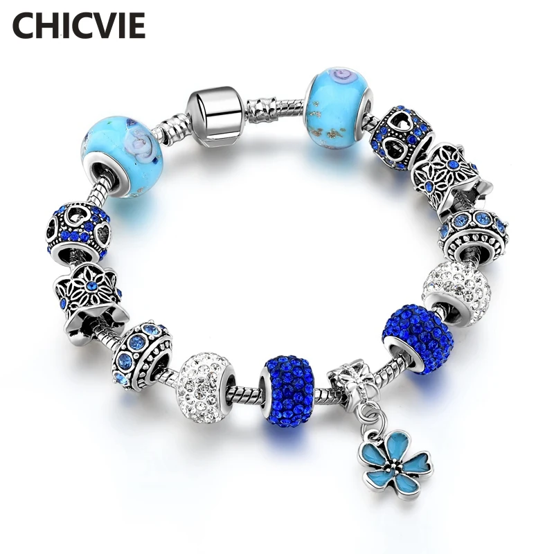 CHICVIE синий шамрок стеклянные бусины браслеты и обручи шармы для изготовления