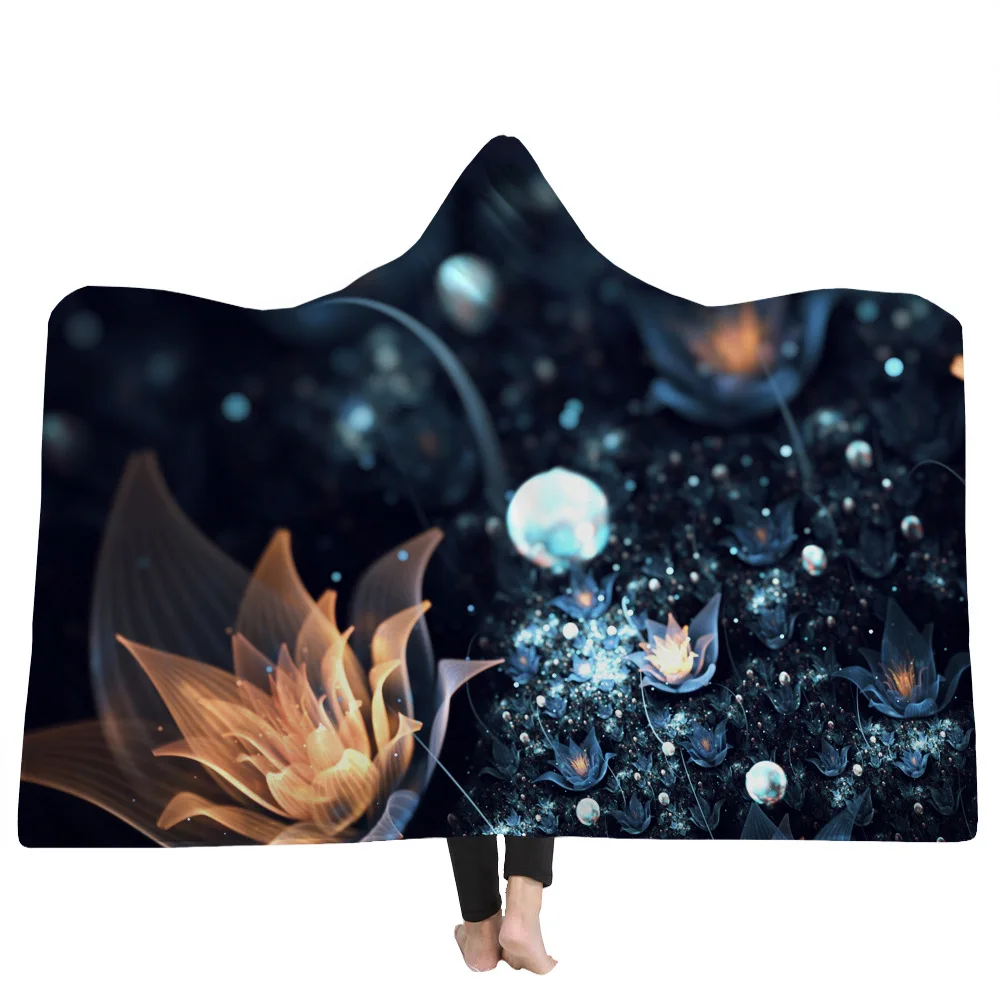9 Styles Blooming Colorful Flowers 3D Printed Plush Hooded Blanket for Beds Warm Wearable Soft Fleece Throw Blankets | Дом и сад