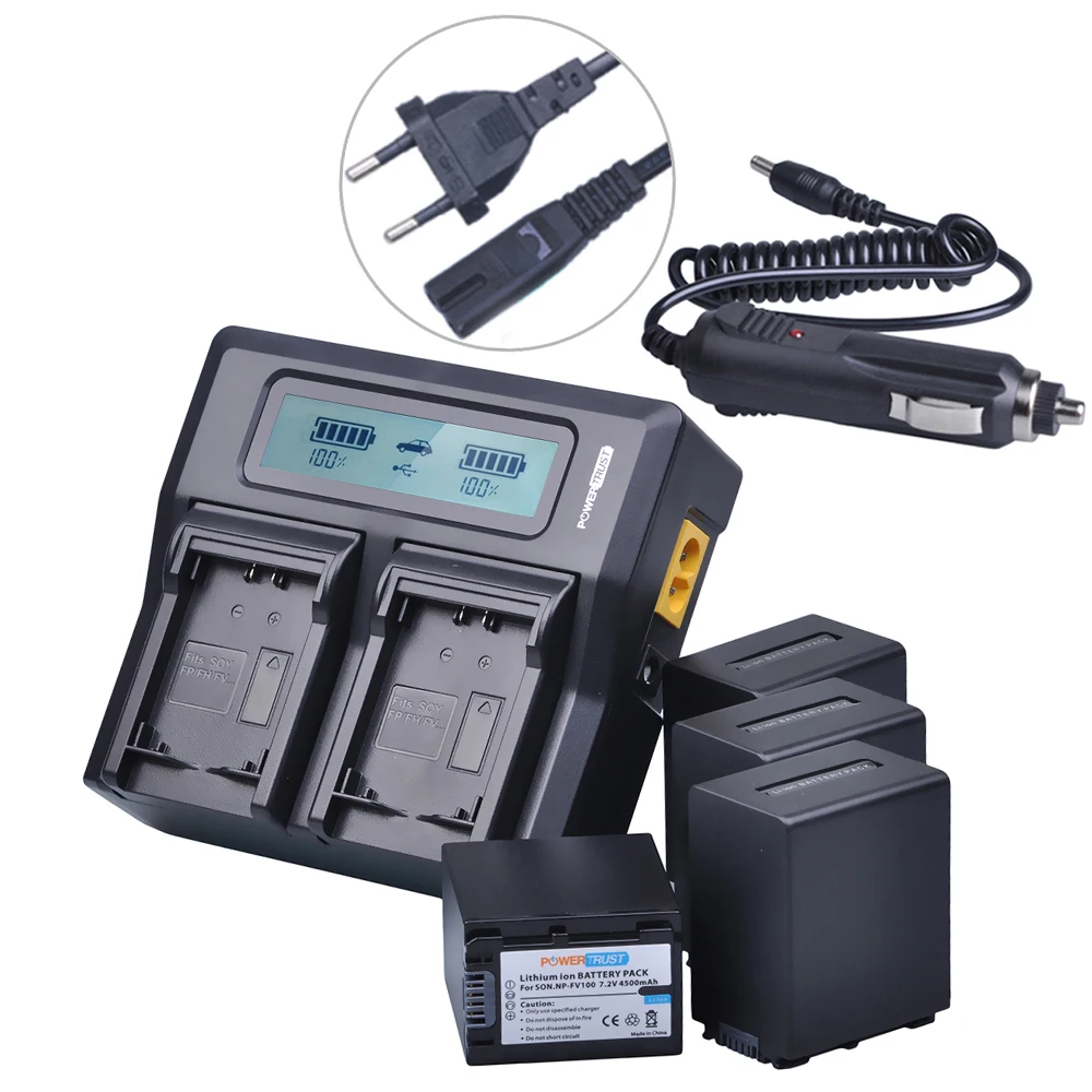 

4Pcs 4500mAh NP FV100 NP-FV100 NPFV100 FV100 Li-ion Battery +LCD Dual Fast Charger for SONY NP-FV30 NP-FV50 NP-FV70 SX83E SX63E