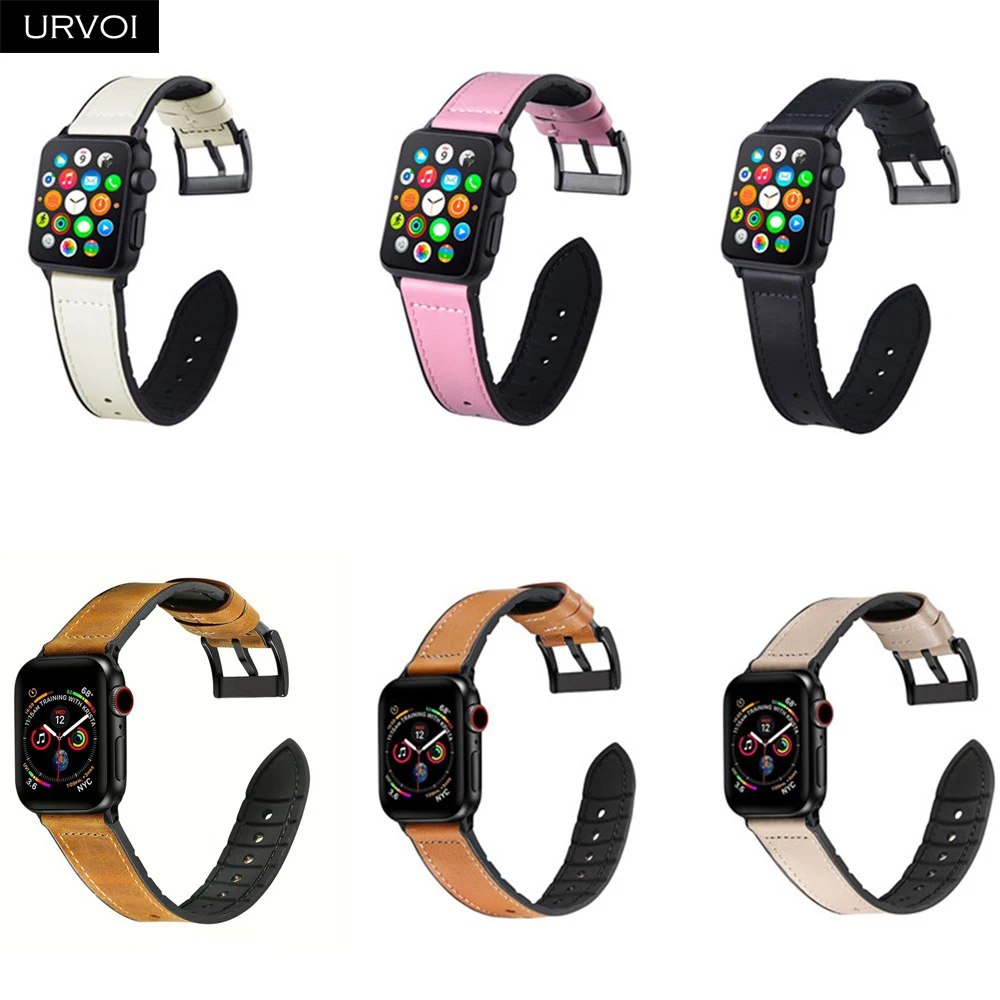 Ремешок URVOI для apple watch series 7 6 SE 5 4 3 2 1 кожаный силиконовый браслет iwatch