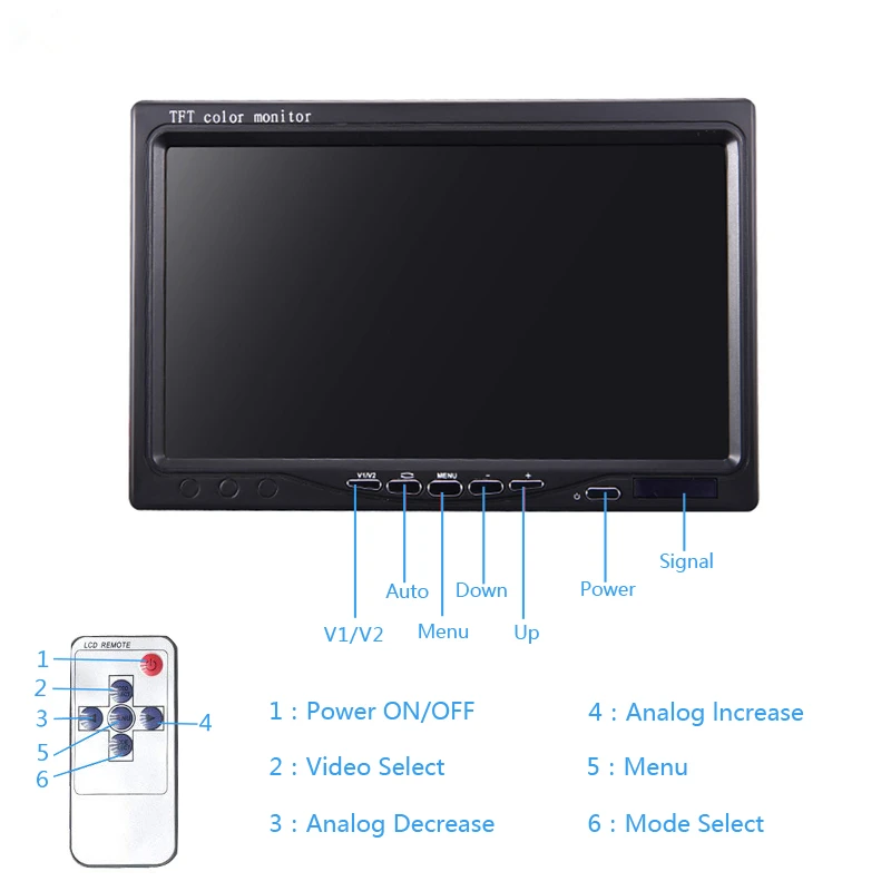7 дюймов TFT lcd камера заднего вида монитор для автомобиля камера заднего вида s, автомобильный DVD, Serveillance камера с 2 видео входом AV вход s DC