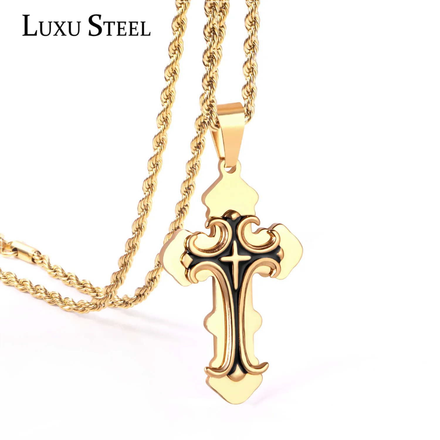 Ожерелье подвеска из нержавеющей стали 316L Jesus Christ Cross золотое/серебряное 4 мм 45
