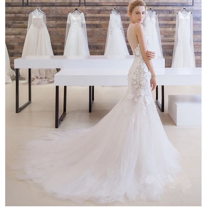 Real Photo Платье De Noiva Renda Vintage Свадебные Платья 2017 Русалка Белый Свадебное Casamento С 3D