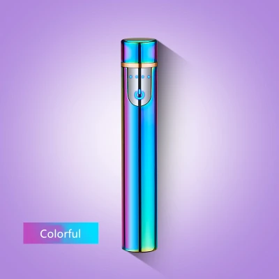 Colorful Мини портативный фокус металлический USB Электронная зажигалка светящаяся Кнопка беспламенная плазменная зажигалка ветрозащитный фонарь дуговая зажигалка - Цвет: Colorful