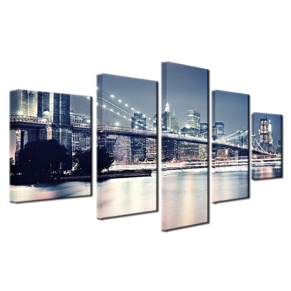 Бруклинский мост город ночной вид фото картина на стену полотно Картины Декор в
