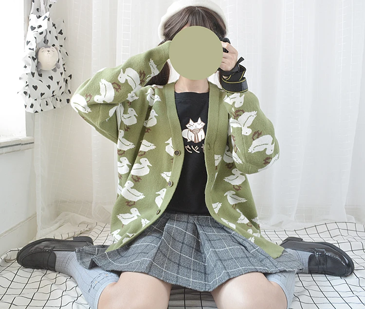 Симпатичные Pattern утка Для женщин вязаный свитер японский Мори девушки осень