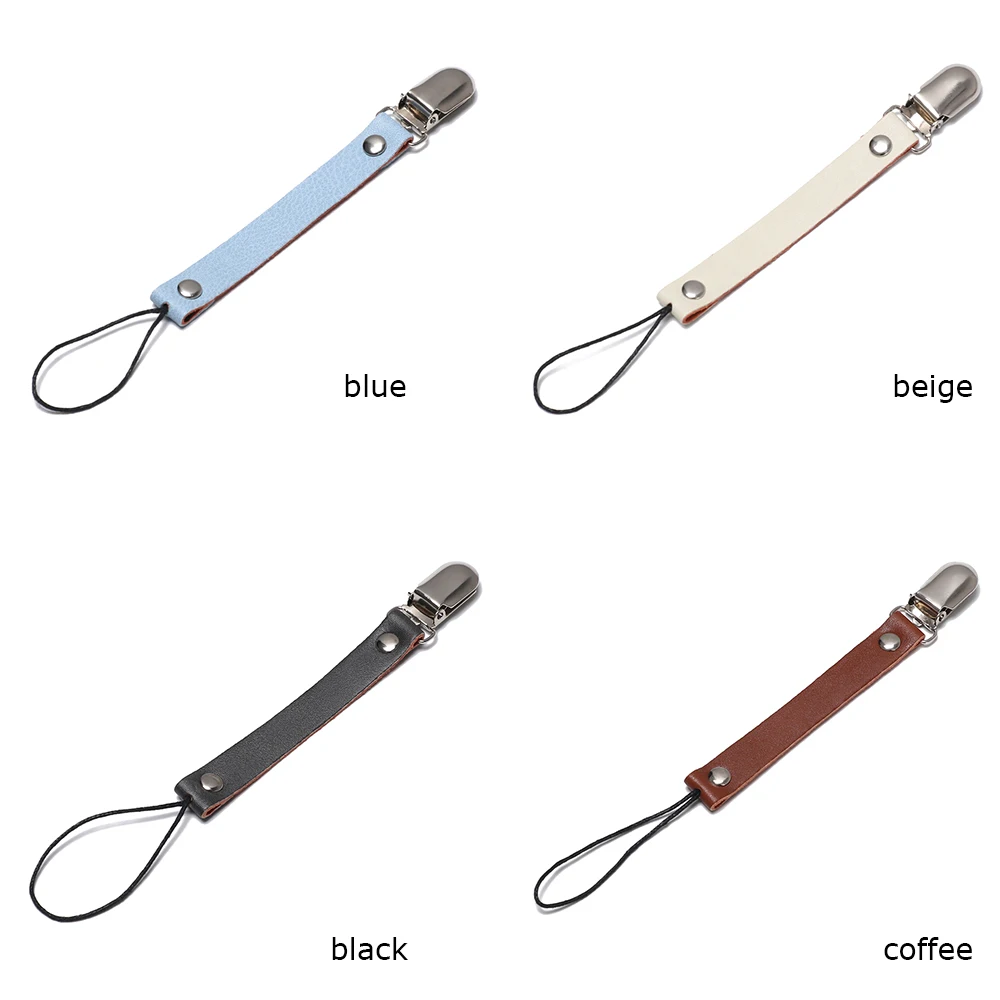 Leather Soother Nipple Holder Clasps Baby Short Pacifier Clip Chain Metal Dummy Clip Feeding For Baby Product Attache Sucette