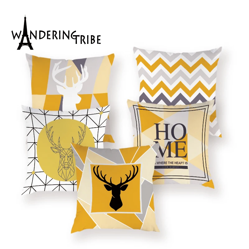 Модный чехол для подушки с геометрическим рисунком оленя желтая полоса