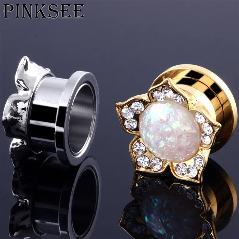 PINKSEE 1 шт. нержавеющая сталь цветок кристалл расширение уха штекер панк стиль
