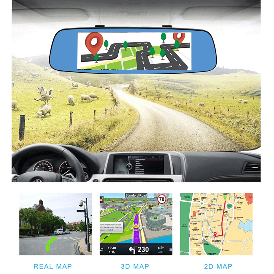 Camlive C06 зеркальный видеорегистратор 8 &quot3g dual cams HD1080P gps навигация bluetooth wifi Android 5 0