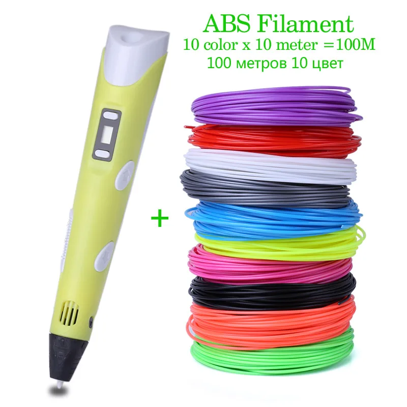 Pen With 100M ABS Оригинальная модель 3D ручка путем самостоятельного выбора между 3 D печать ручки для рисования с 100/200 метровое abs-волокно креативная игрушка; подарок для детей дизайном по оптовой цене - Цвет: Pen With 100M ABS