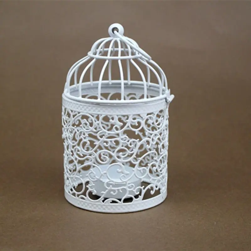 E Красивый 6 Тип Белый цвет металлический полый Подсвечник Подсвечники Tealight подвесной фонарь клетка для птиц - Цвет: E